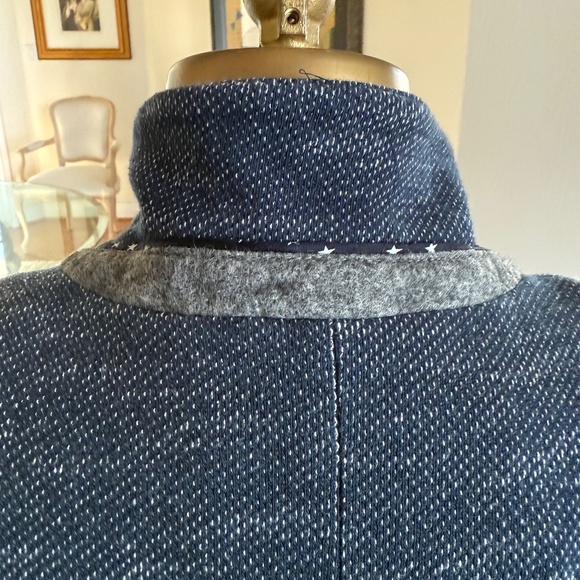 Zara Knit Textured Navy Blazer Star Lining Gray Elbow Patches Size Medium Womens - Picture 7 of 13
